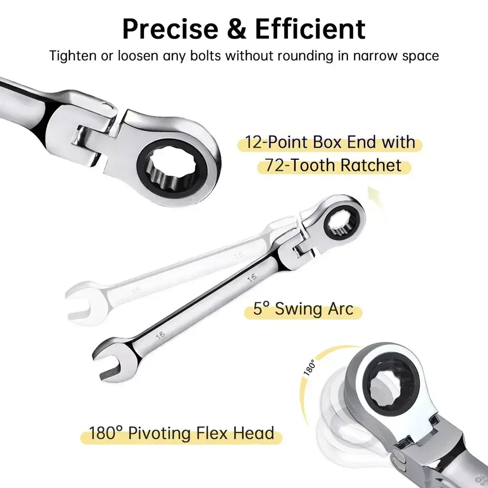 20Size 6-25mm Reversible Ratchet Wrench Ratcheting Socket Spanner Nut Hand Tools for Repair DIY