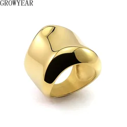 Stainless Steel Punk Big Wide Heavy Rings for Women Curved Chunky Finger Rings Shiny Mirror Polish High Quality Hip Hop Jewelry