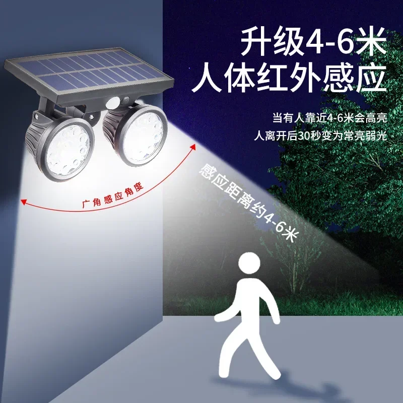 

New Outdoor Waterproof Double-head Led Solar Spotlight Human Body Induction Lamp Courtyard Garden Aisle Lamp Villa Lawn Lamp Hot