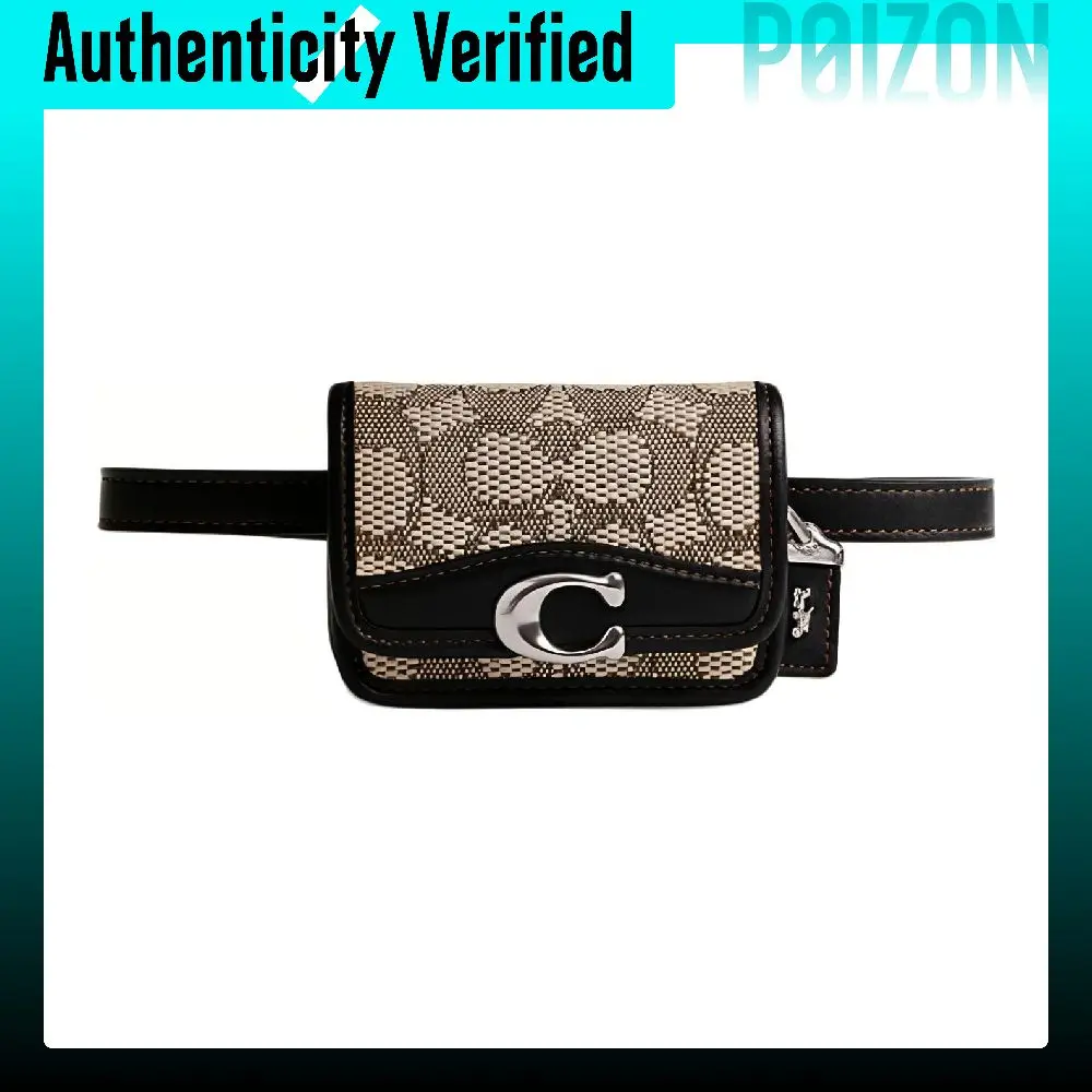 COACH Bandit Jacquard With Glove Tanned Leather Coin Purse, Card Holder, Fanny Pack Mini Women's Black & Khaki CM500-LHUW7
