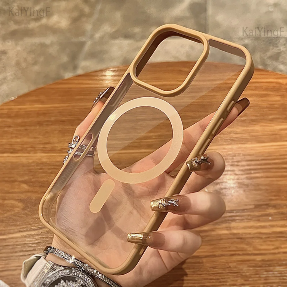 Luxury Magnetic Clear Case For iPhone 16 15 14 13 12 11 Pro Max Mini Plus Wireless Charge For Magsafe Soft Bumper Cases Cover