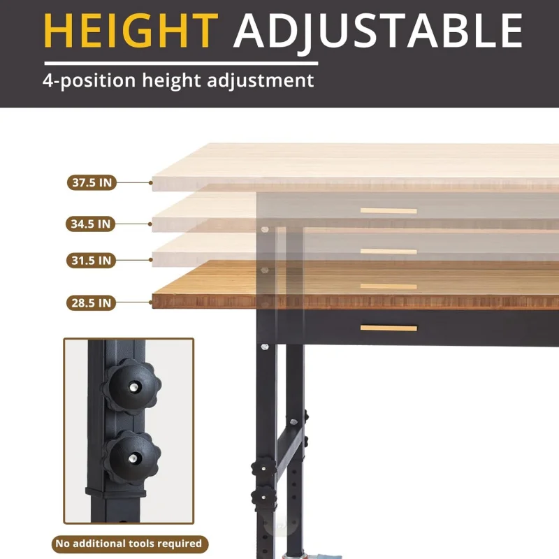Werkbank, verstellbare Werkbank mit Schubladen, Rollen, Steckdose, 2700 Pfund Tragfähigkeit, 59,8 Zoll, robust