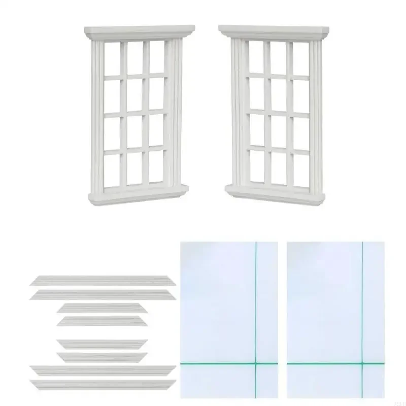 1/12 Miniature ไม้หน้าต่างบ้านตุ๊กตาหน้าต่างขนาดเล็กรูปสำหรับเด็ก Interactive Playset โครงการตกแต่ง 2PCS 15UB