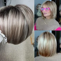 Weiche & gesunde Mama Perücke kurze blonde Bob Perücken für Frauen schwarze Wurzeln hitze beständige synthetische Ombre Bob Haar Cosplay Party Perücke