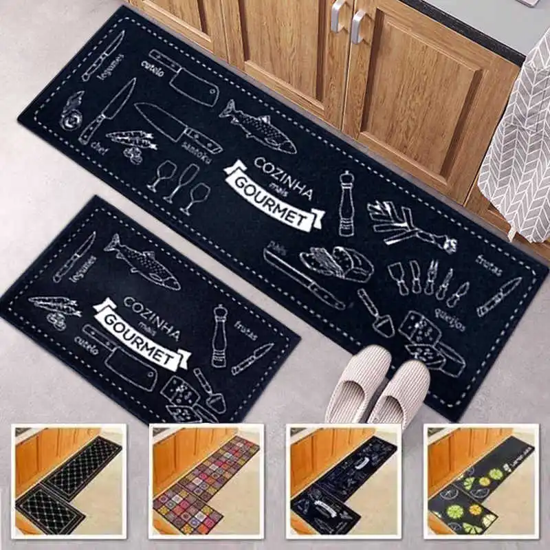 Decorative Floor Carpet Kitchen Mat 40x60cm & 40x120cm Polyester Fiber Gourmet Printed Non Slip Doormat Entrance Door Rug Indoor