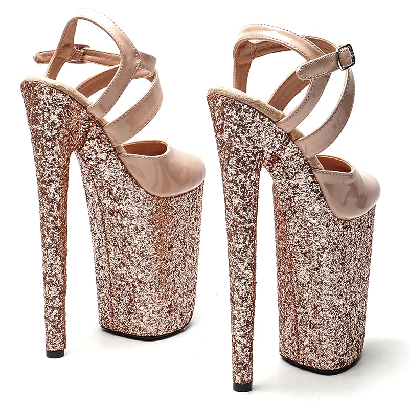 Leecabe 23CM/9inches Patent PU  upper fashion trend exotic sexy romantic Platform Sexy  High Heels Sandals Pole Dance shoes