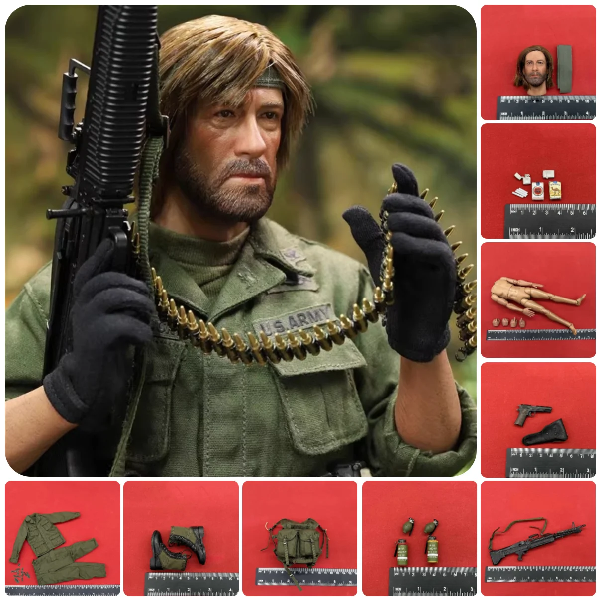 

Big Sales 1/6th V80184 the US. Army Soldier Tough Guy General Head with Hair Transplant Cigar Hang Chest Vest M60 Accessories