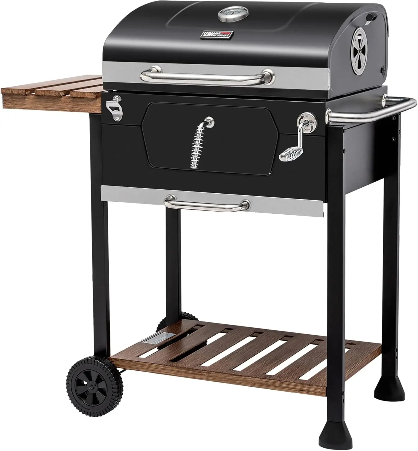 

24-Inch Charcoal Grill with Smoker, Adjustable Charcoal Pan, Built-in Thermometer for Backyard BBQ, Black
