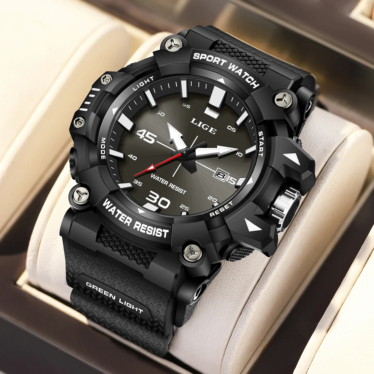 LIGE العلامة التجارية الأعلى G نمط العسكرية الرجال الساعات الذكور موضة الرياضة مقاوم للماء كوارتز ساعات المعصم تاريخ السيارات ساعة Relogio Masculino
