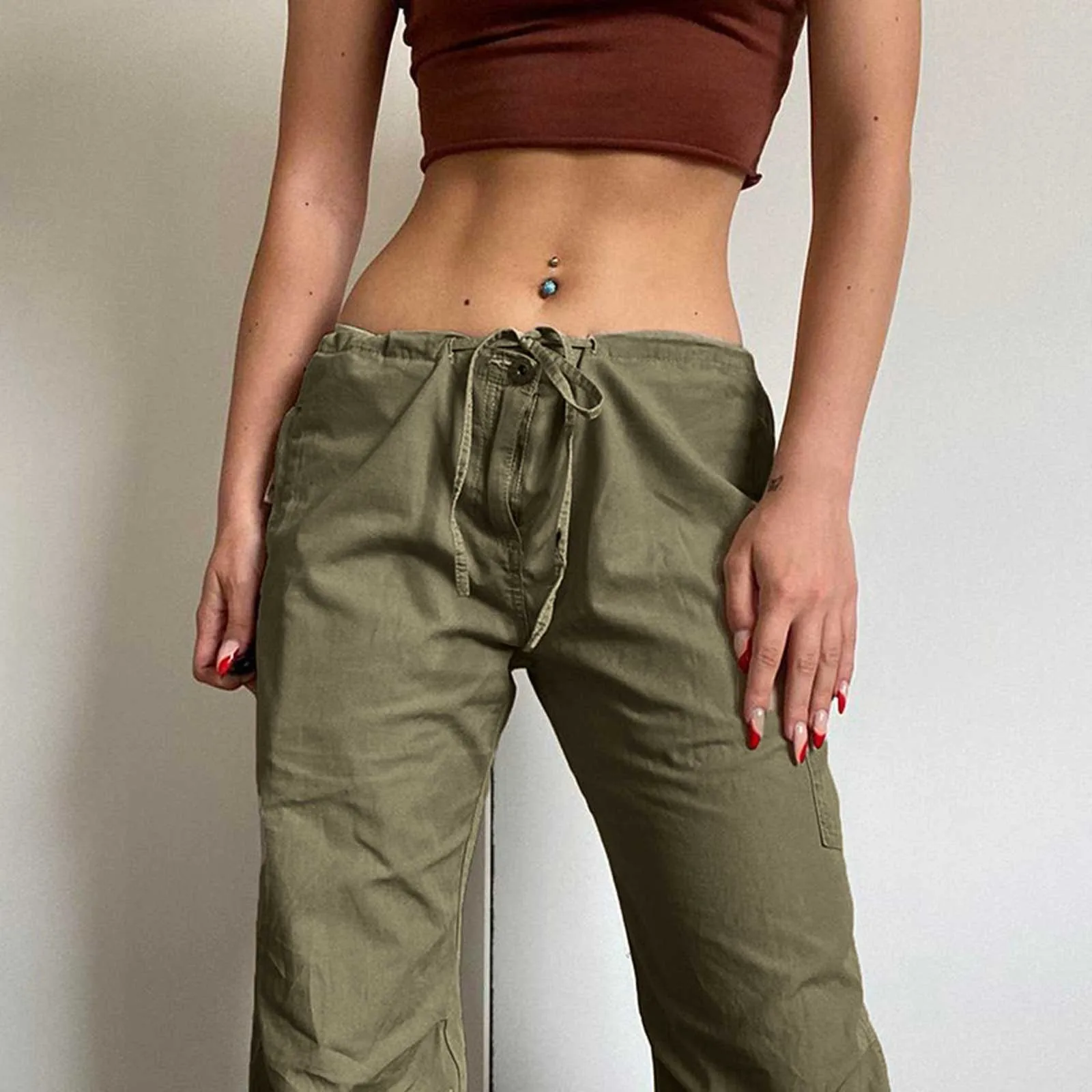 

Fashion Sexy Loose With Pockets Jogger Sweatpants Y2k 90s Straight Pants Streetwear Vintage Black Low Waist Women's Cargo Pants