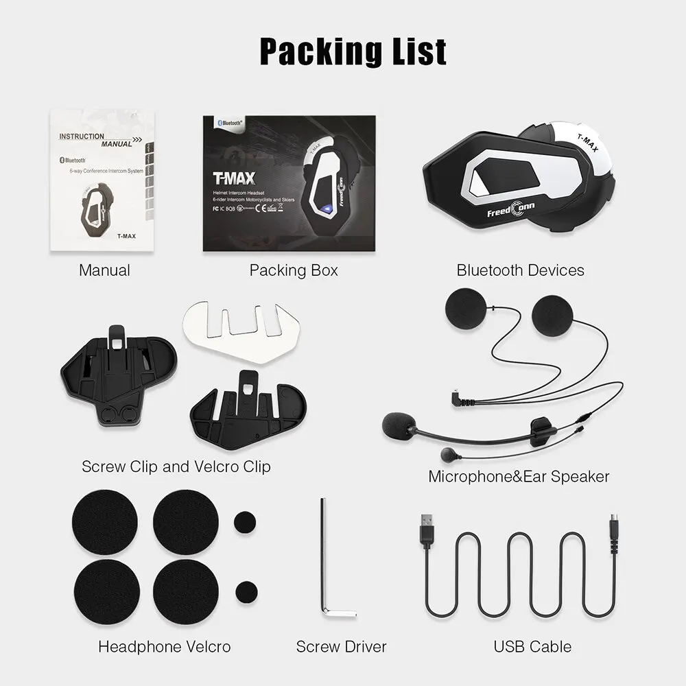 Freedconn T Max Helmet Intercom Motorcycle Bluetooth 5.0 Headsets Handsfree Communicator Waterproof FM Radio 6 Riders 1000M image 6