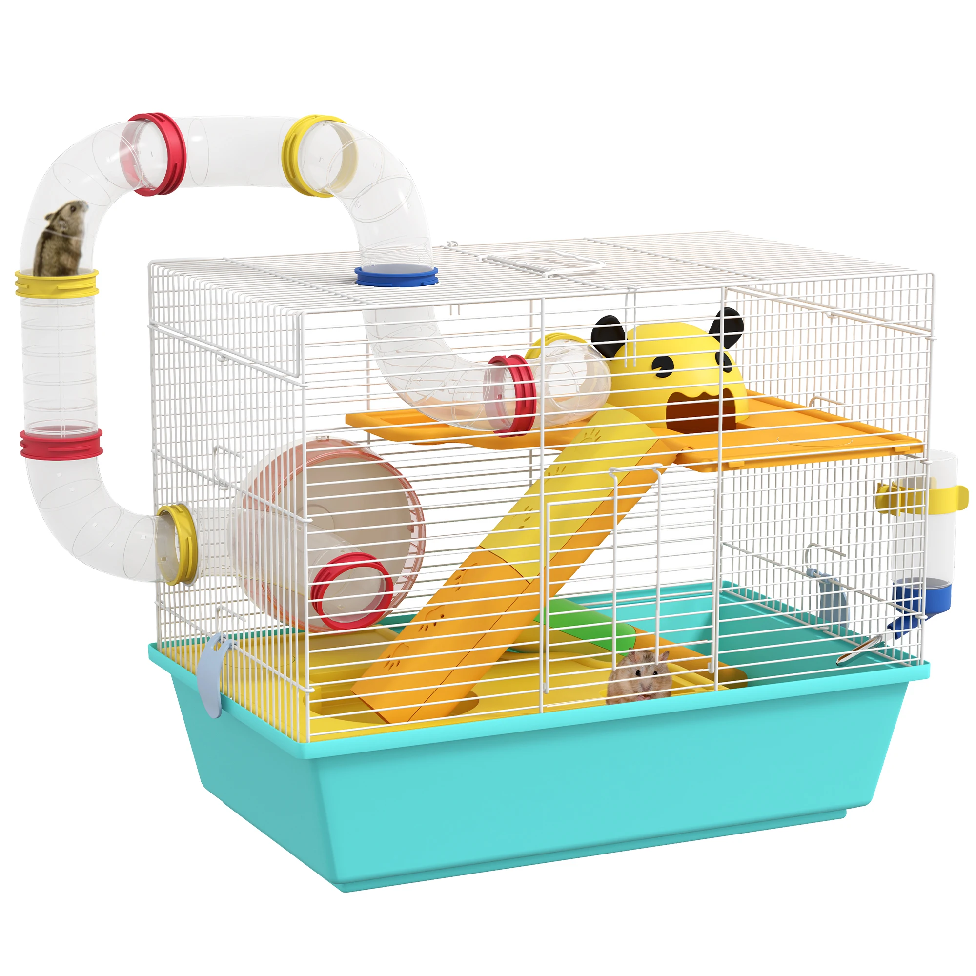 PawHut hamster cage with tunnel platforms Bowl 45x28x37 cm light blue