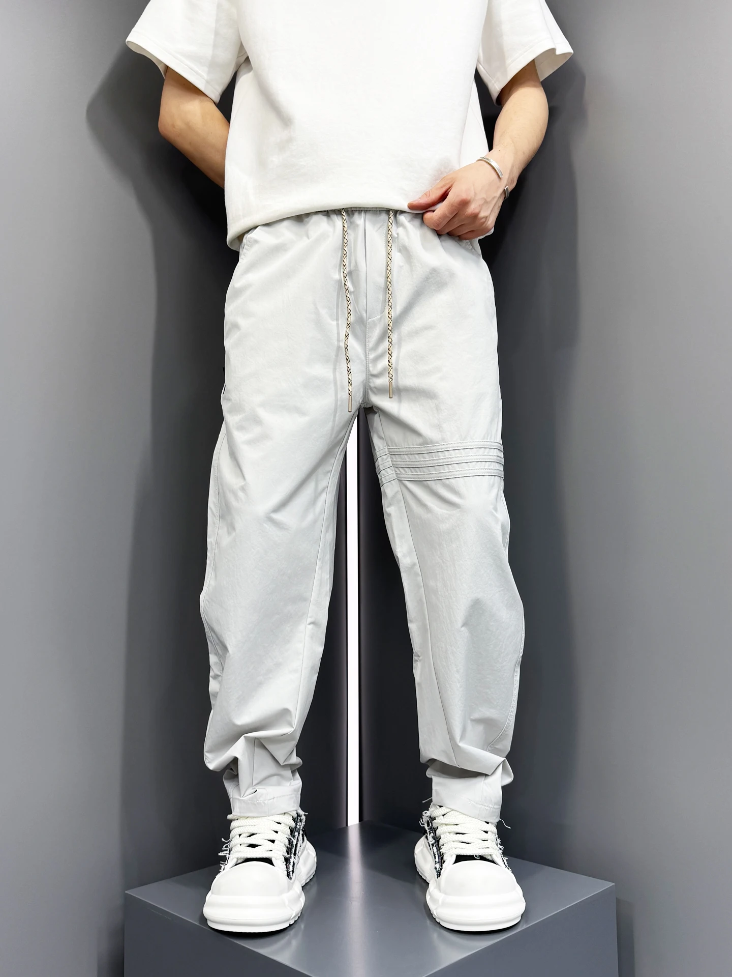 

Summer 2025 New Sle Casual Pants Striped Loose Pure Color Splicing Breathable Harlan Sports Pants Trendy Korean Brand
