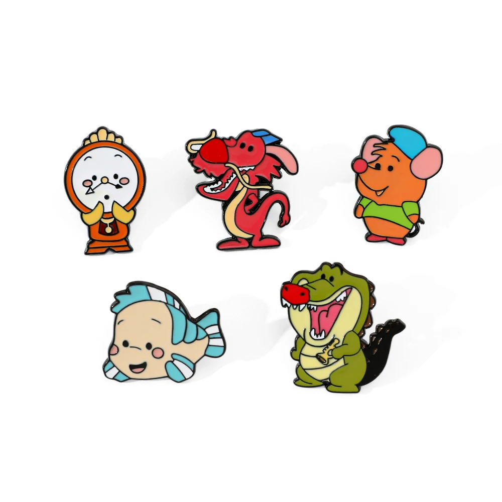 5 Pcs Adventure Anime Mulan Brooch Cute Mushu Enamel Pin Metal Badge Jewelry Clothing Backpack Accessories Gift for Friends