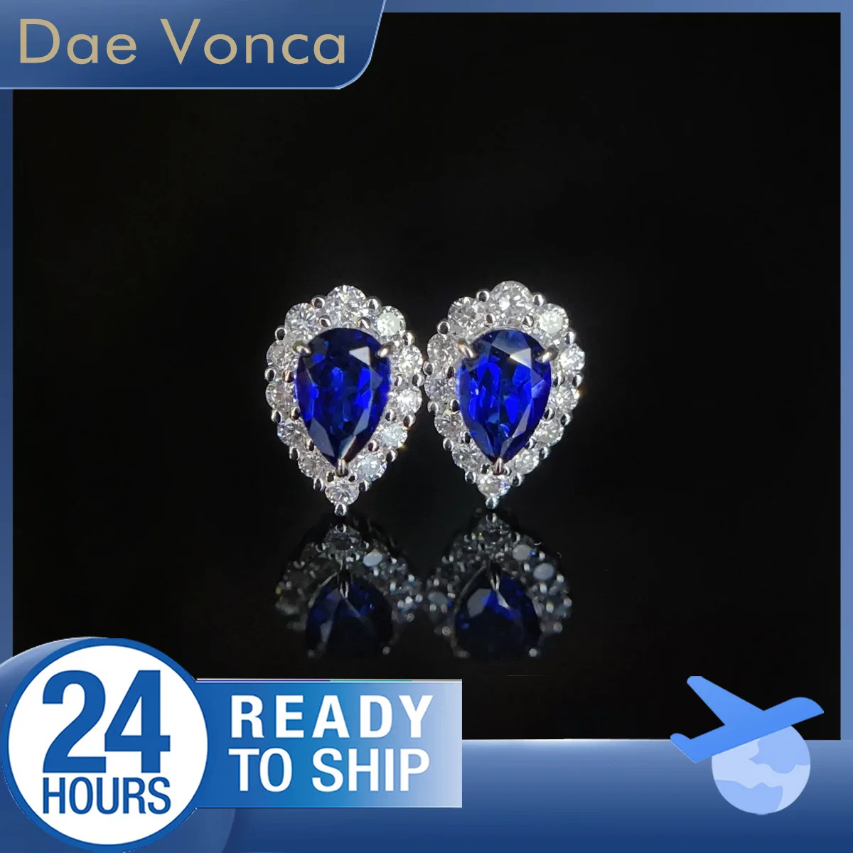 

Center Stone 1.10ct Pear Shaped Lab Grown Sapphire Earrings 18K White Gold Lab Sapphire Halo Stud Earrings Gift For Women