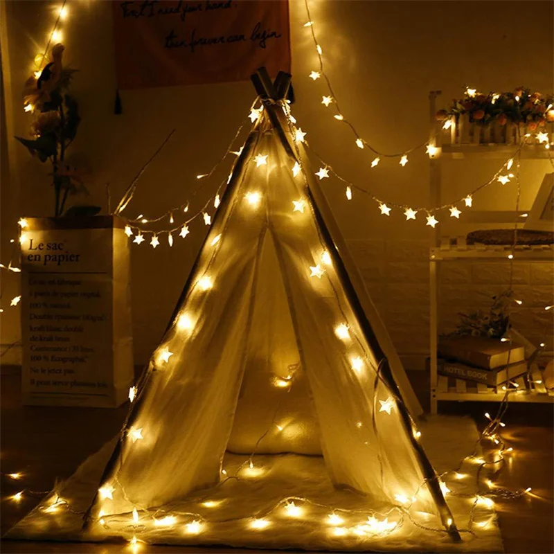 Indoor LED String Lights Star Chain Lights AA Battery Garland Lights Fairy Lights Party Home Wedding Garden Christmas Decor