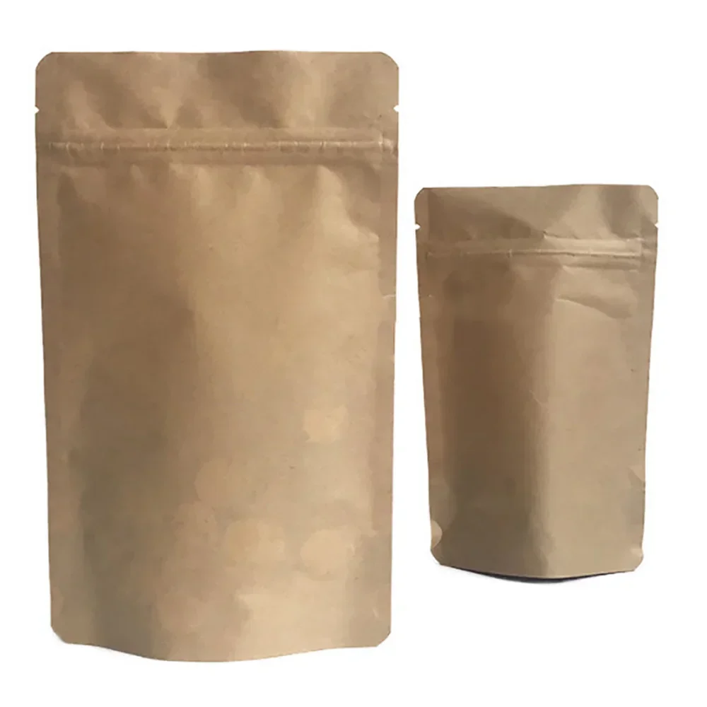 100pcs Eco-iendly Fully 28g Compostable Food Packaging Pouch Doypack Biodegradable Kraft Paper Stand Up Packaging Bags