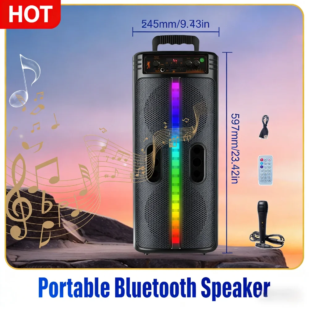 

Bluetooth Stereo Loud Speaker Portable Wireless Double Subwoofer Colorful LED Lights 10H Playtime for Home Travel Outdoor Party