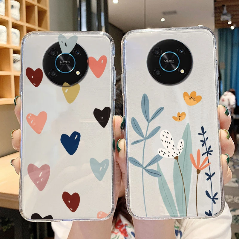Funda transparente para Honor X30 Shell Magic 4 LITE 5G X9, funda trasera con flores y corazón, bonita funda de teléfono de silicona suave, protección mate