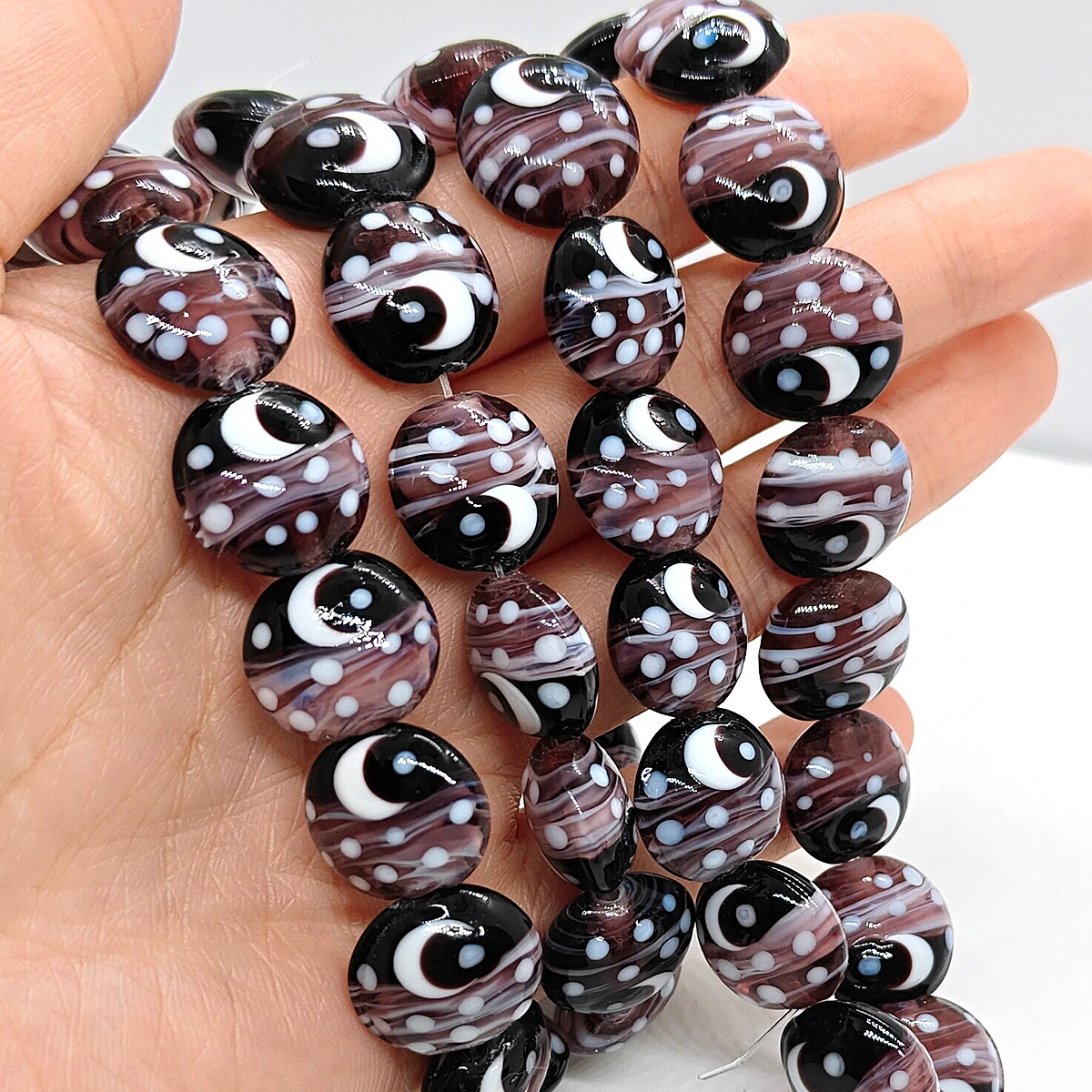 4pcs/8pcs 15mm Purple Moon Over Sea Lampwork Glass Beads Round Ocean Moonlight Charms for DIY Jewelry Making Necklace Bracelet