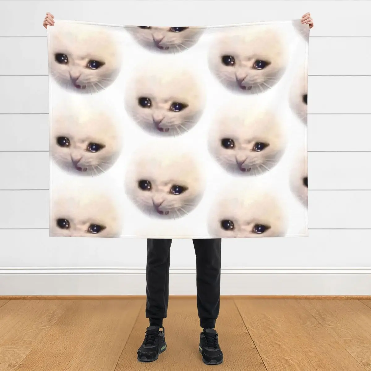 

sad cat Throw Blanket funny gift Hairy Stuffeds Flannel Blankets