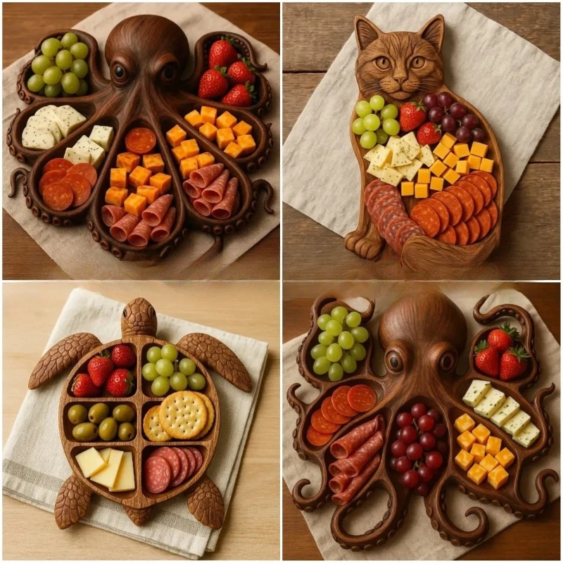 

11 Inch Wood Octopus Serving Tray Octopus Shaped Wooden Serving Tray for Cheese Platter Charcuterie Board Fruit Dish for Kitchen