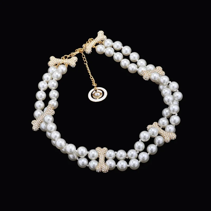

Double Layer Pearl Full Diamond Bone Planet Necklace for Women, Light Luxury Retro Saturn Pearl Multi-layer Collarbone Chain