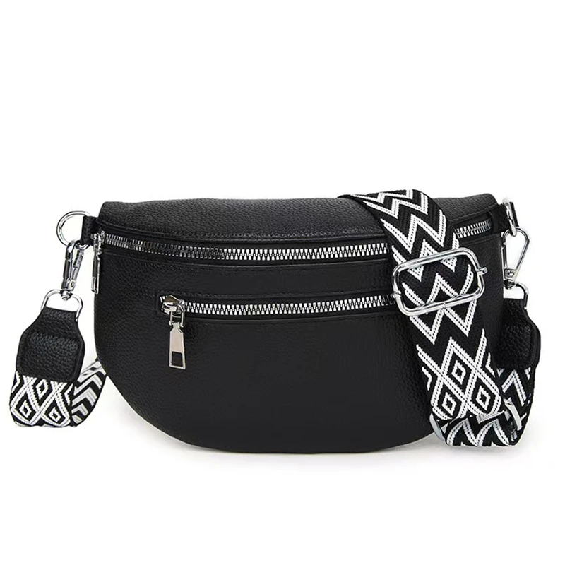 Schlanke, schwarze Gürteltasche aus Kunstleder mit verstellbarem Riemenmuster, leicht, ideal für den täglichen Arbeitsweg, lässig, stilvoll, funktionale Tasche. – Detail 7