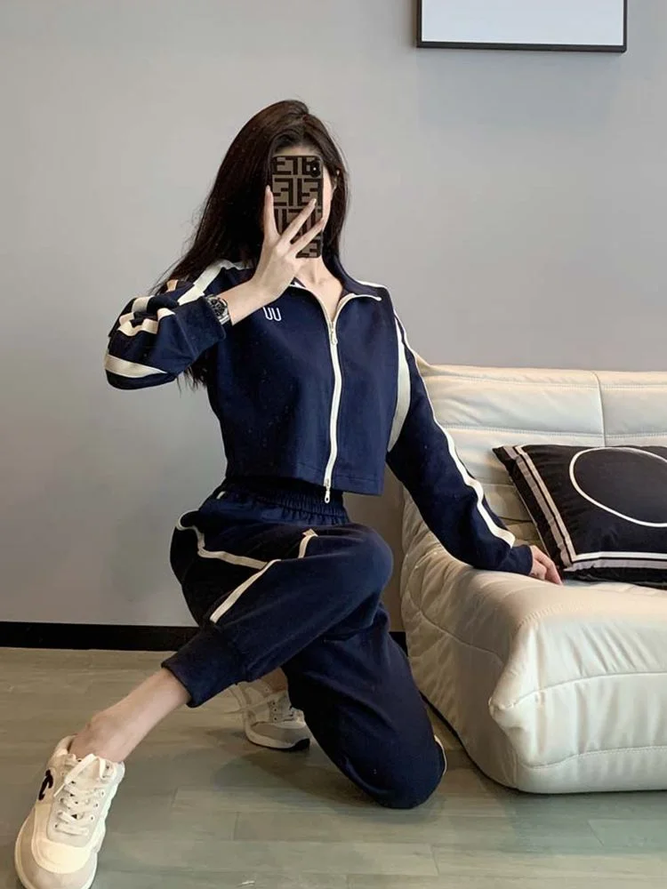 Spring Autumn Sport Tracksuit Ladies Trouser Stripe Women\'s Pants Two Piece Set Sweatshirt Outfit Casual Elegant Y2k Streetwear