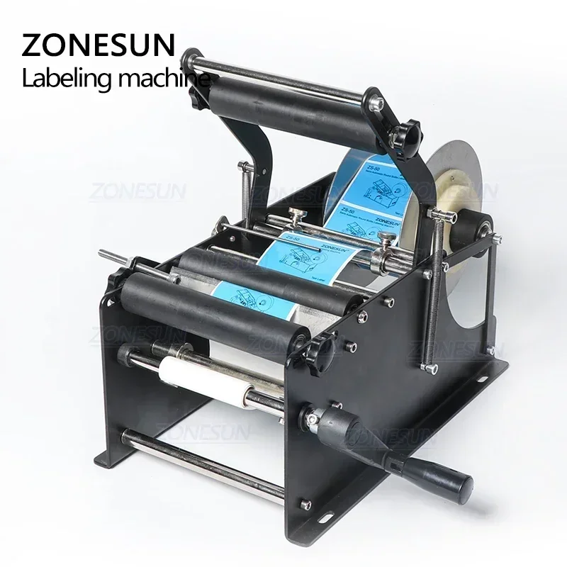 ZONESUN ZS-50P Manual Round Bottle Labeling Machine Desktop Hand Crank Label Applicator for Cosmetic Sauce Wine Jar Sticker