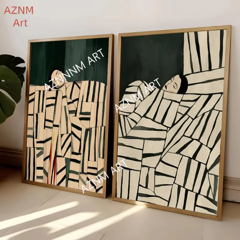 1/2Pcs Abstract Figure Art Mid-century Modern Minimalist Canvas Printing, Living Room, Bedroom Wall Decoration