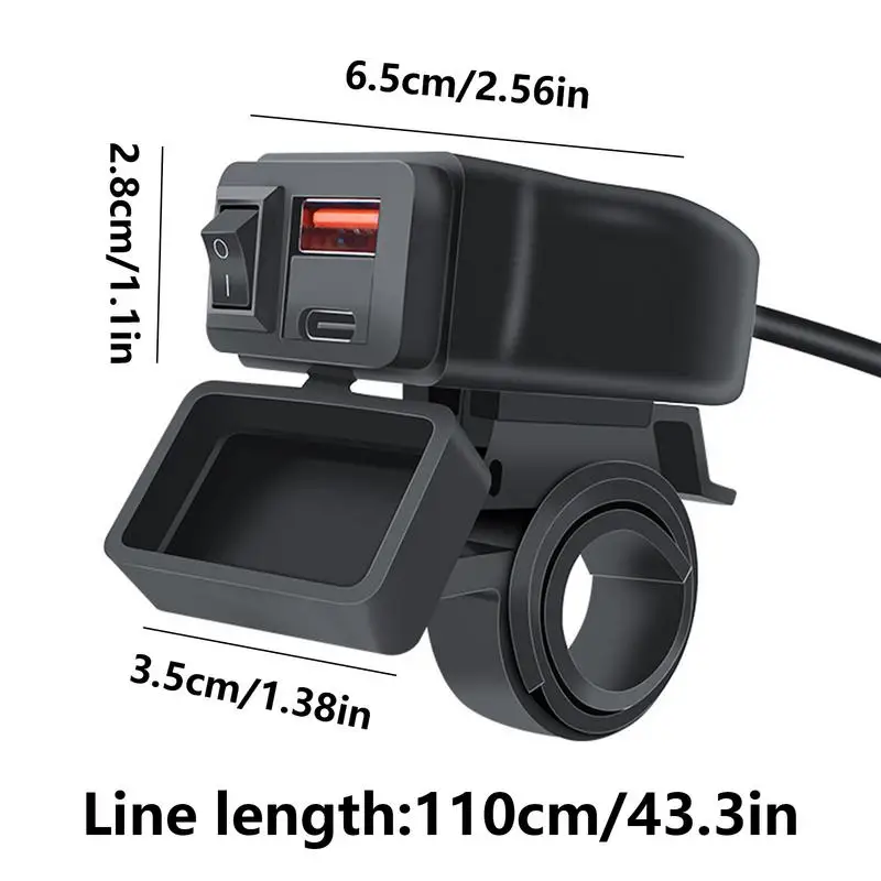 Scooter Phone Charger Waterproof Fast Charging Charger Square Cell Phone Charger Black Motorcycle Accessories For Scooter