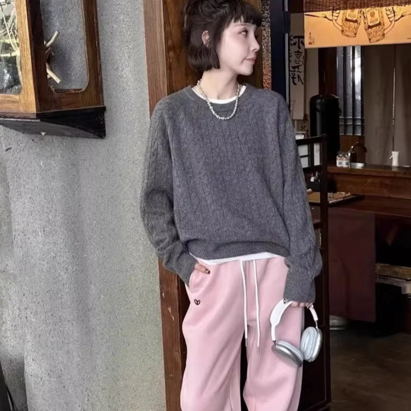 เสื้อสเวตเตอร์ขนแกะเมอริโนแท้ 100% แฟชั่นหรูหรา เสื้อพัลโอเวอร์แคชเมียร์ ผู้หญิง คอโอ แขนยาว เสื้อถักนิตติ้ง เสื้อผ้าพื้นฐาน เสื้อจัมเปอร์