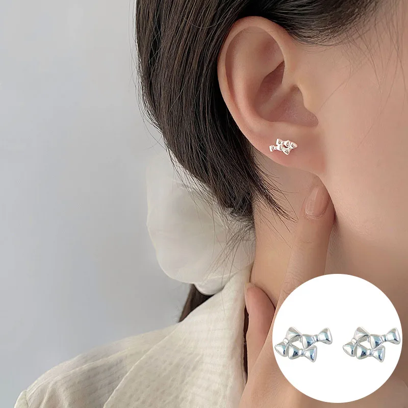 

100% 925 Sterling Silver Bowknot Earrings for Woman Girl Simple Fashion Geometric Design Jewelry Party Gift Dropshipping