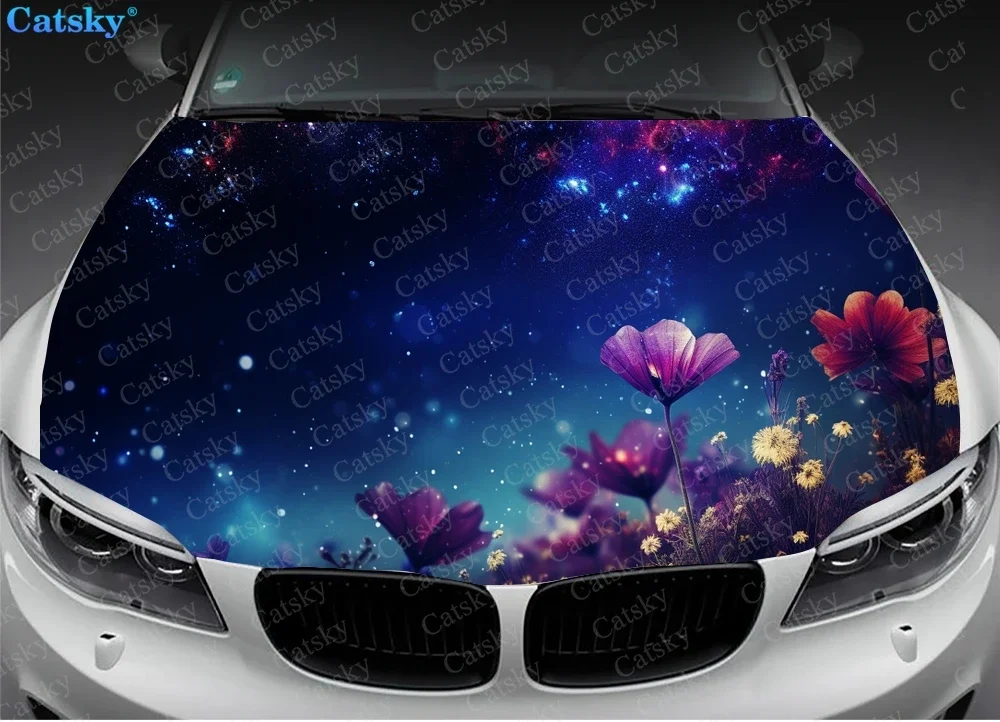 Galaxy Flowers Car Hood Vinyl Stickers Wrap Vinyl Film Engine Cover Decals Sticker Universal Car Hood Protective Film