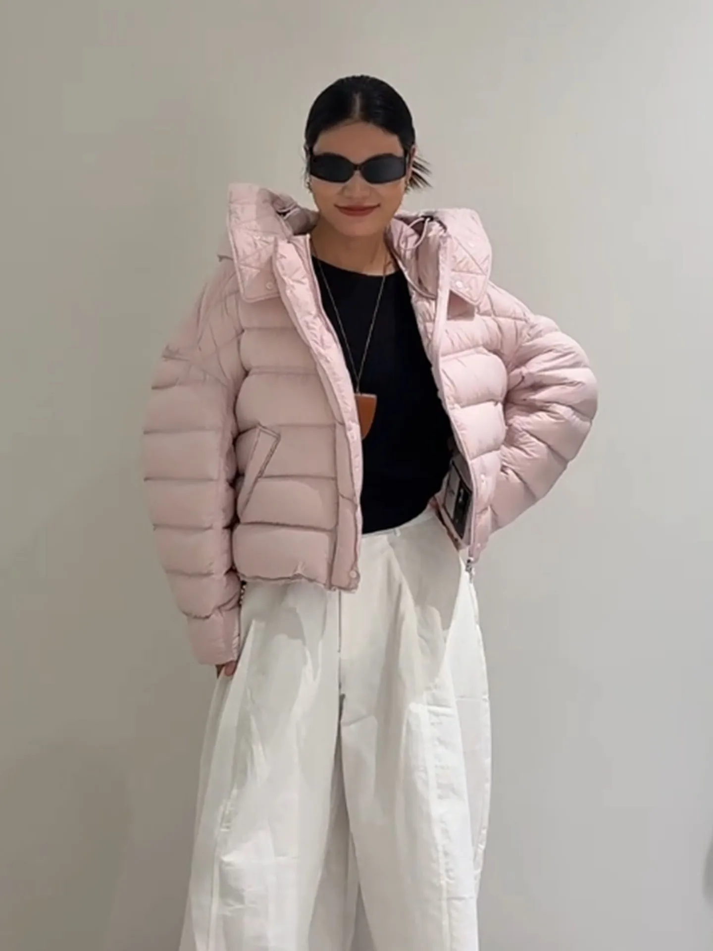 Pink ort Puffer Jaet Damen Brot SLE Casual Faion Warm Polyester Stoff Du Daunenmantel Hohe Taille Lange Sve