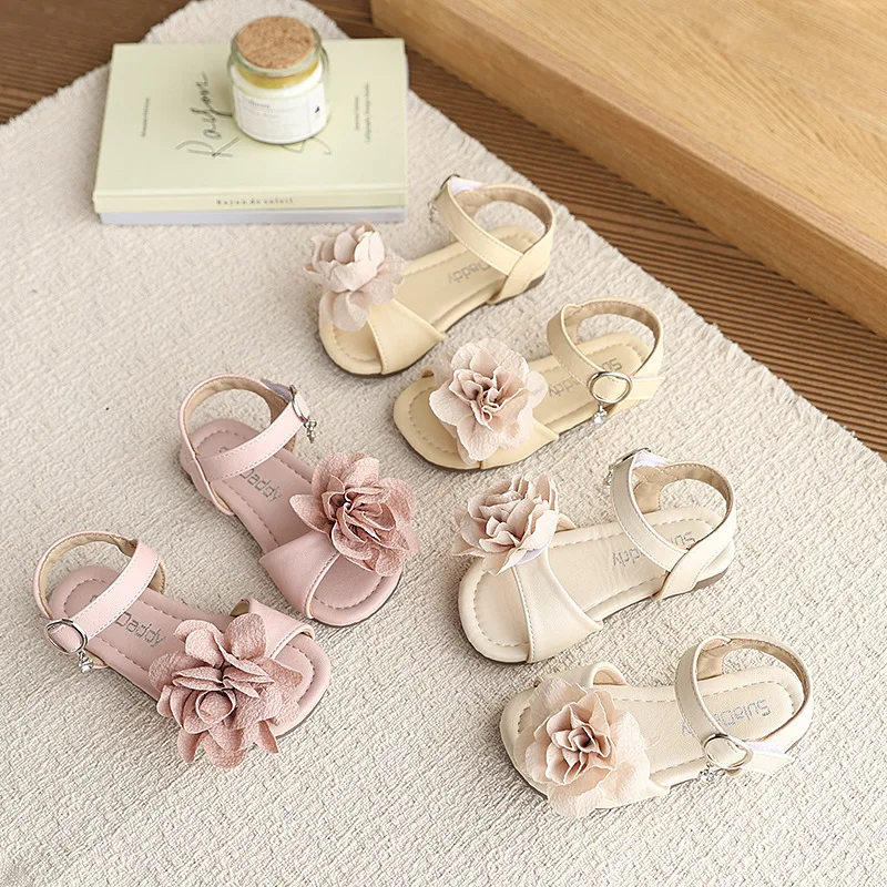 

Mumoresip Children Princess Sandals New Summer Sweet Flower Girls Flat Sandals for Wedding Party Elegant Kids Mary Jane Sandals