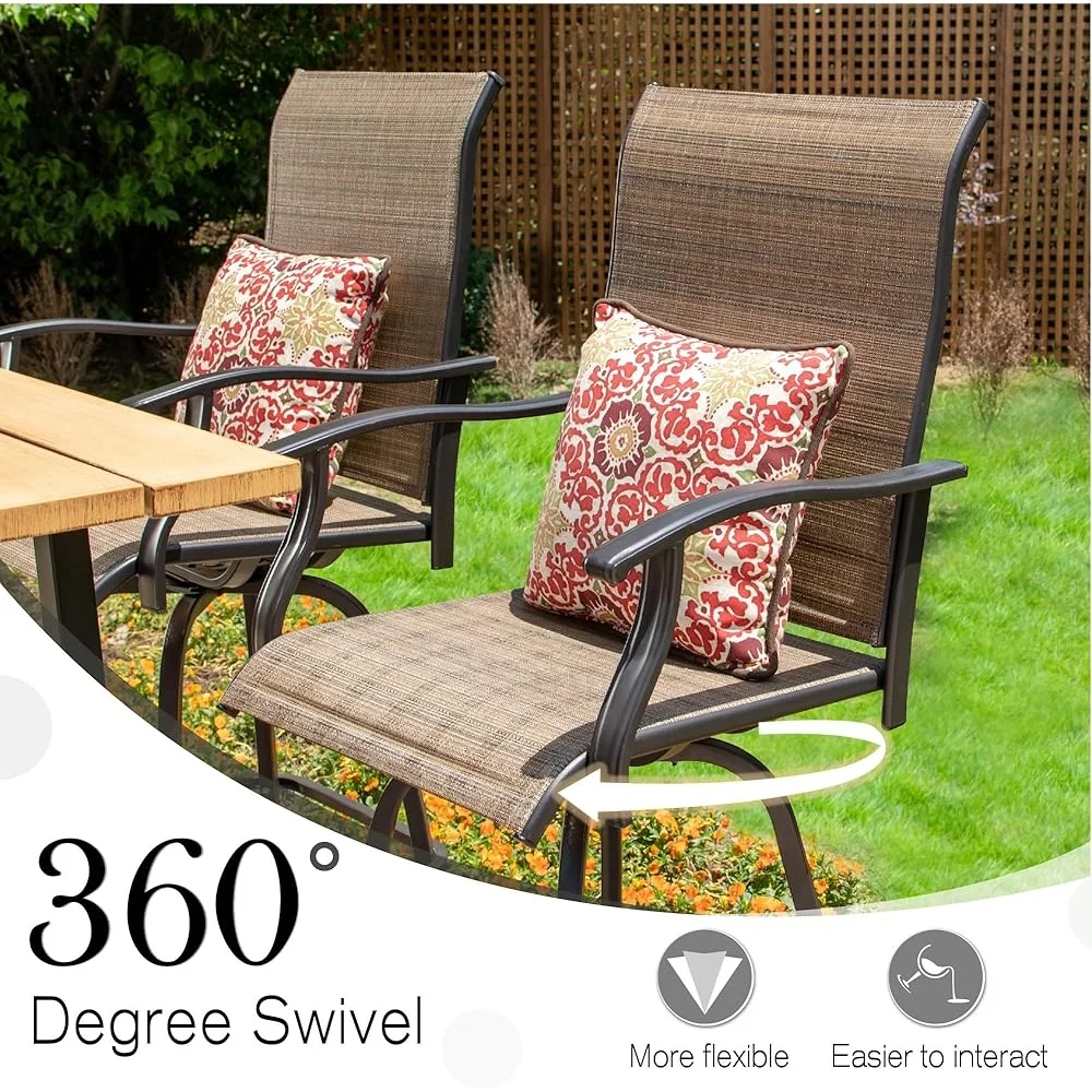 Outdoor Patio Bar Set with 6 Swivel Chairs and Rectangular Table Ergonomic High Back Design Weather Resistant Furniture