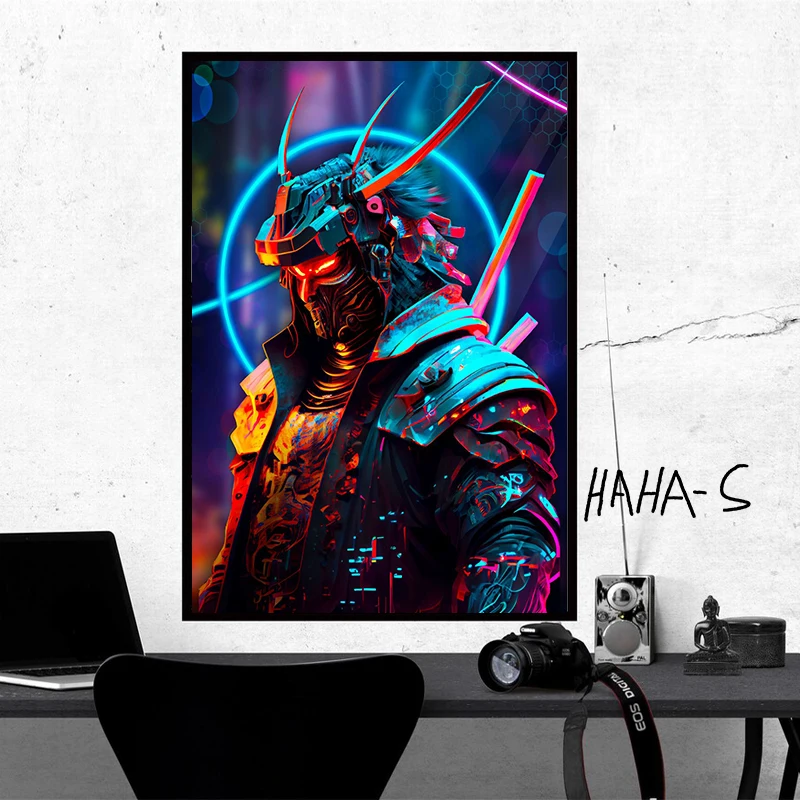 Neon Cyber Animals Armored Animals Poster Canvas Printing Neon Cyberpunk Animals Wall Decoration Morden Home Room Wall Art Decor