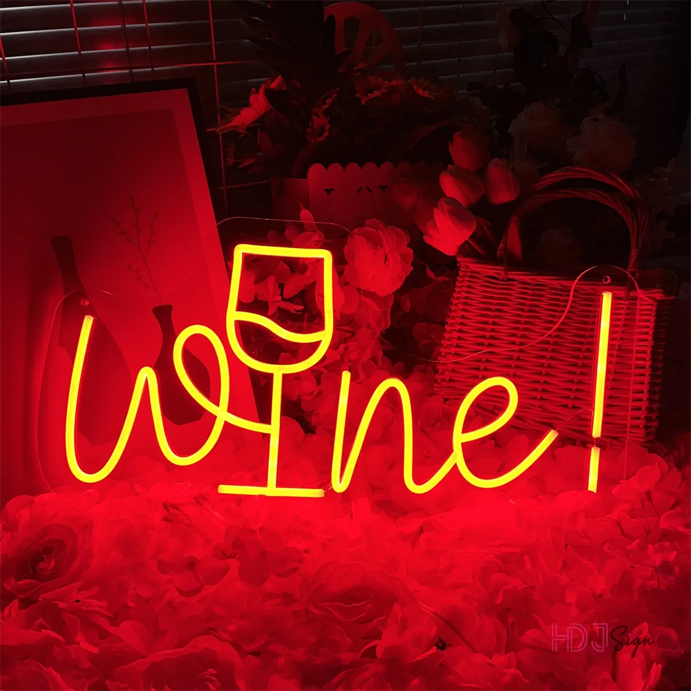 Wine Neon Sign Art Wall Hanging Garden Weding Room Decor LED Neon Lights Lamps Home Bedroom Store Bar Decoration Light Sign