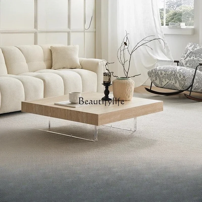 FG52Wabi رمل الرياح الحجر الجيري المعلق لوح الصخور طاولة القهوة الاكريليك المنزلية شقة صغيرة