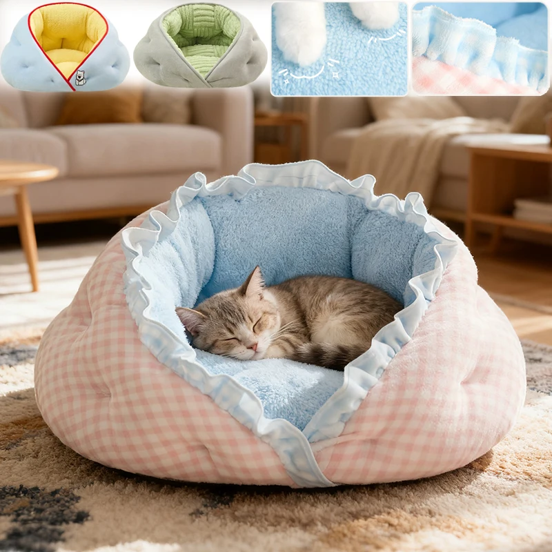 

2026 Creative Semi Enclosed Cat Sofa Bed Dog House Comfortable Soft Cat Sleeping Mat All Season Universal Pet Supplies Cama Para