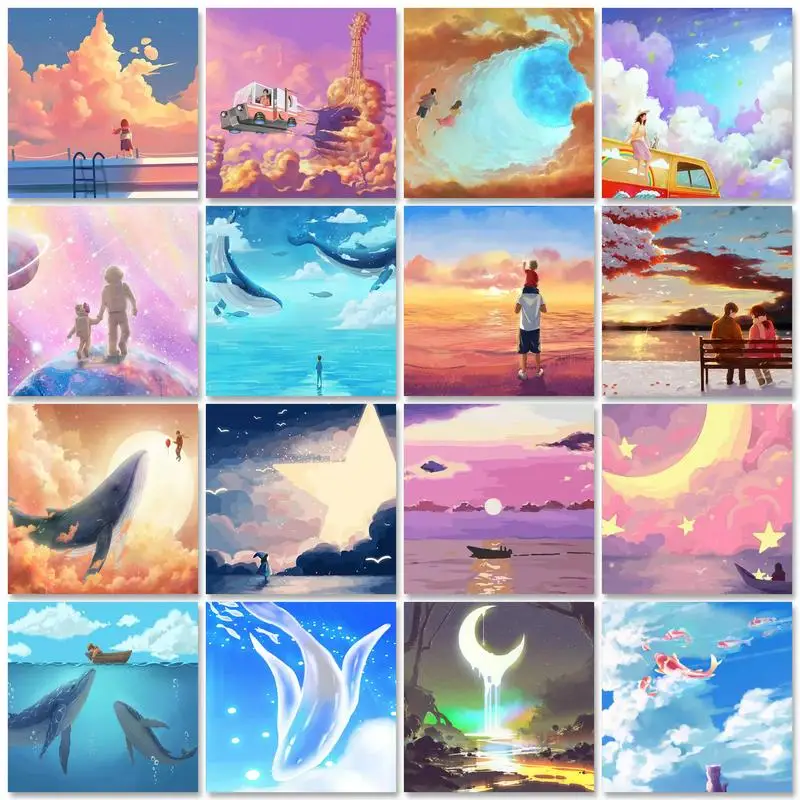 

20x20cm Framed Dreamy Scenery Painting By Numbers Wall Art Picture Digital Oil Number Painting Kits Animal Acrylic Painting