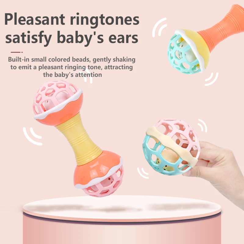 아기 핸드벨 딸랑이 치발기 공, 신생아 어린이 선물, 소프트 실리콘 무료 교육, 0-12 개월 몬테소리 장난감