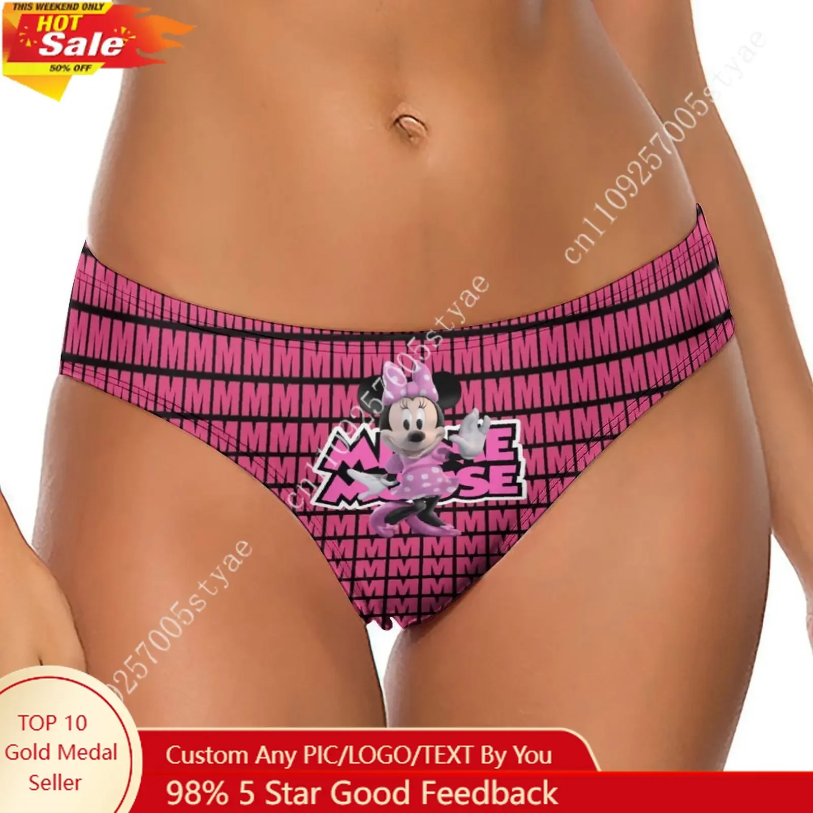 

Minnie Mouse Underpants Disney Cartoon Custom Soft Women Underwear Pure Cotton Comfy Briefs Design Your Photo Text Logo Thong