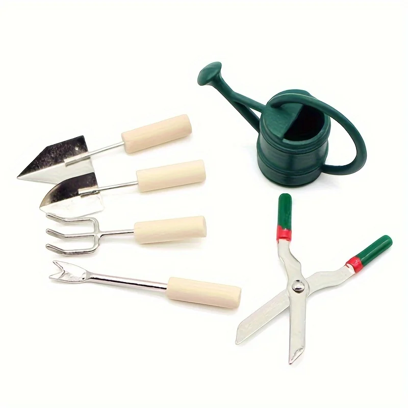

1set 1/12 Scale Dollhouse Mini Garden Set Water Pot & Scissors Tools Metal Model Playhouse Outdoor Decor Accessory for Courtyard