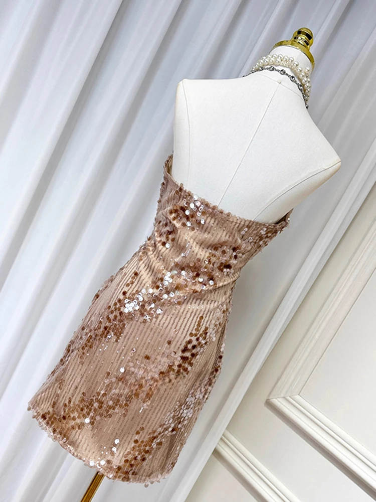 REDDACHiC الماس سلسلة الرسن فستان الحفلات المرأة بريق الترتر القلنسوة الرقبة فستان Bodycon صغير العودة للوطن عيد ميلاد مثير الملابس