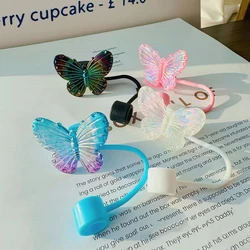 Cute Laser Butterfly Straw Caps For Stanley 30&40OZ Tumbler With Handle Reusable 10mm Large Diameter Straw Cover Dust Proof Plug