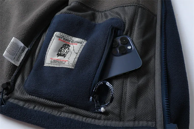 Winter Wool Jacket Men's High-end Embroidered Thickened Fleece Windproof Jacket Outdoor Snow Cold-proof Men's Warm Hooded Coat