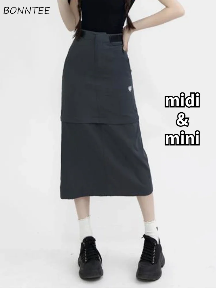 

Skirts Women Safari Style A-line American Retro Casual Fashion Ulzzang Personality College Solid All-match Summer Chic Classic